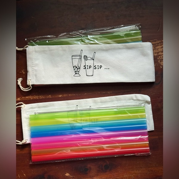 10 piece Colorful Straws with Pouch & brush - Picture 1 of 4